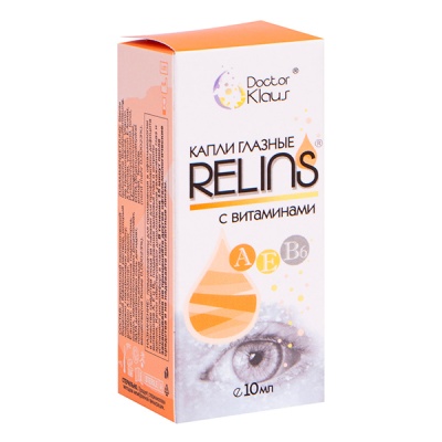 Капли глазные RELINS с витаминами A, E, B6, 10 мл